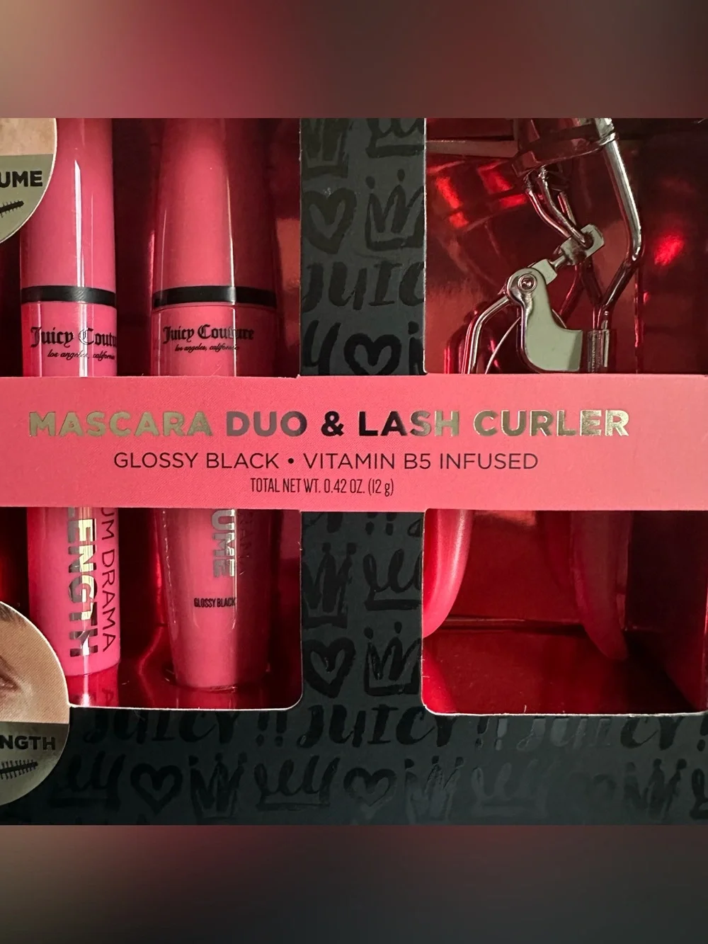Juicy Couture Mascara Duo & Lash Curler Set Glossy Black Vitamin B5 New With Box